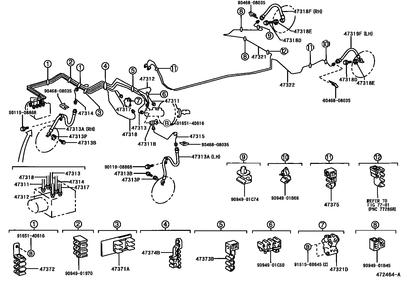Toyota COROLLA 制动配管和卡箍 EPC diagram — 472464A