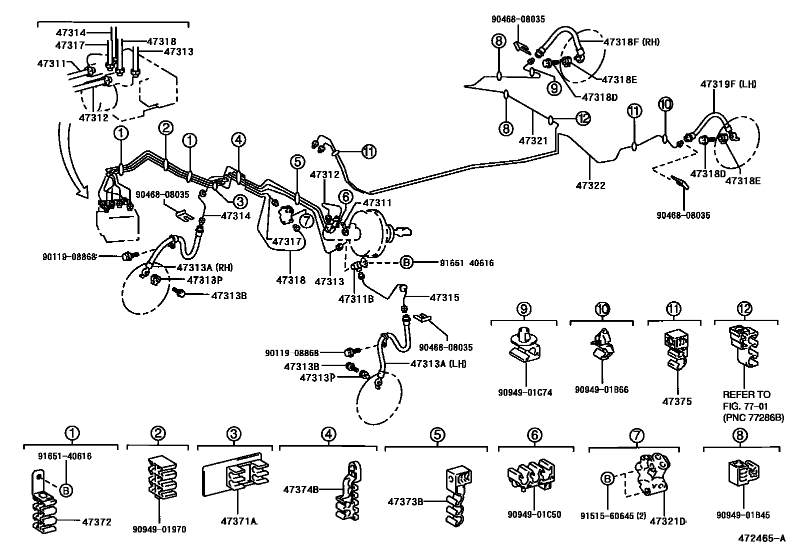 Toyota COROLLA 制动配管和卡箍 EPC diagram — 472465A