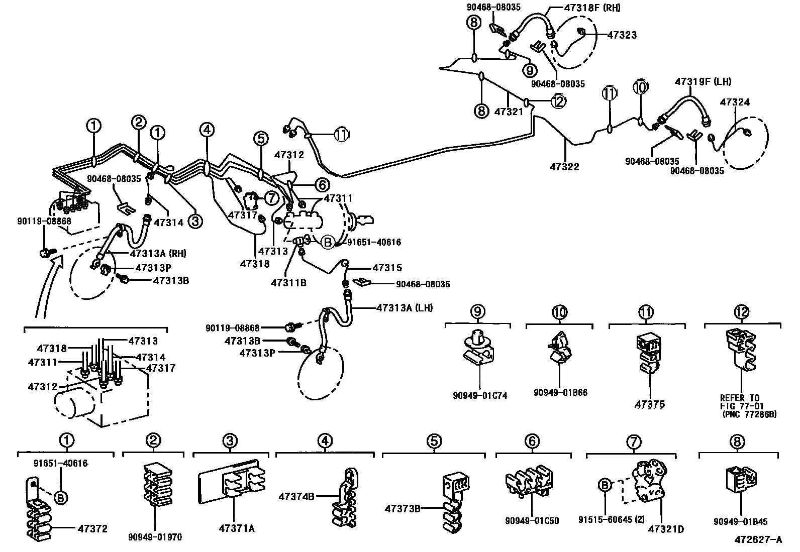 Toyota COROLLA 制动配管和卡箍 EPC diagram — 472627A