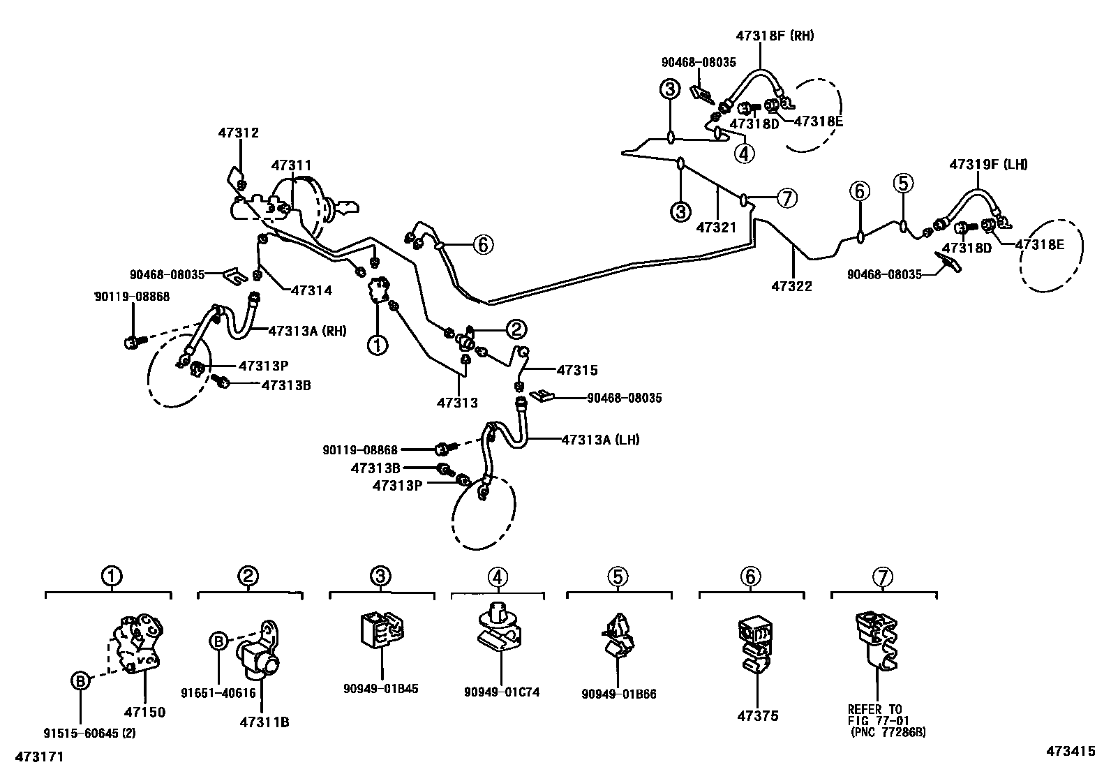 Toyota COROLLA 制动配管和卡箍 EPC diagram — 473415