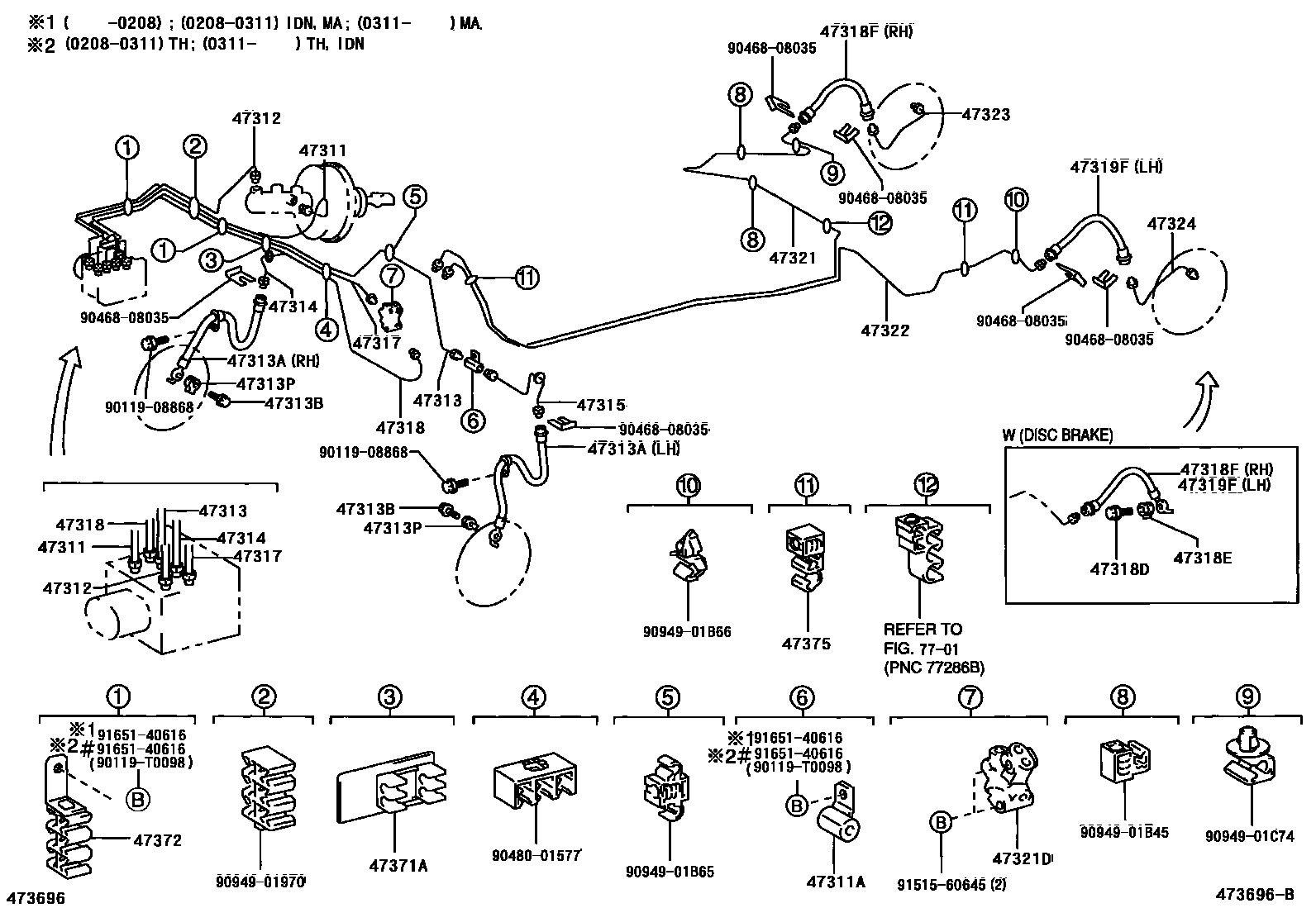 Toyota COROLLA 制动配管和卡箍 EPC diagram — 473696B