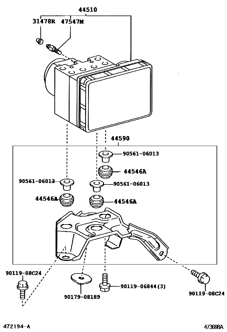 Toyota COROLLA 制动配管和卡箍 EPC diagram — 473698A