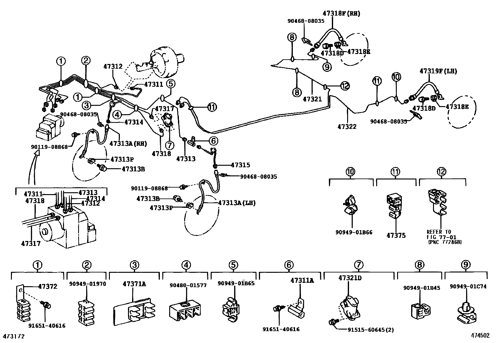 Toyota COROLLA 制动配管和卡箍 EPC diagram — 474502