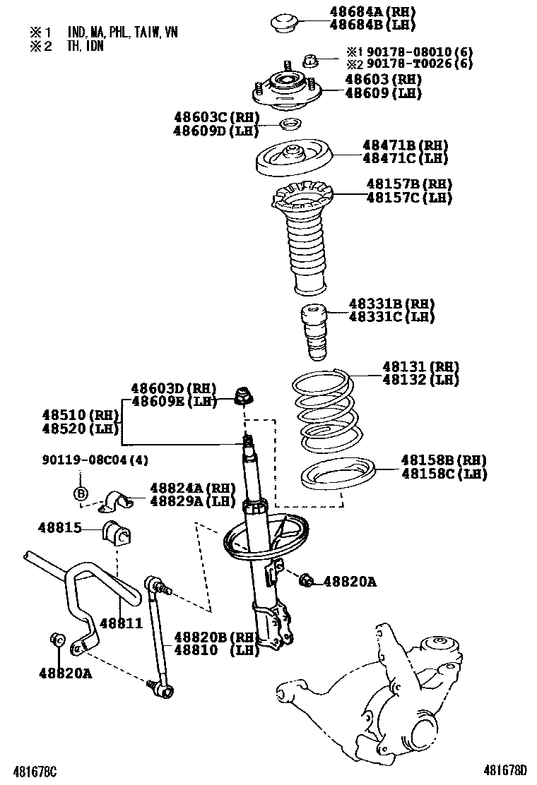 Toyota COROLLA Front Spring & Shock Absorber EPC diagram — 481678D