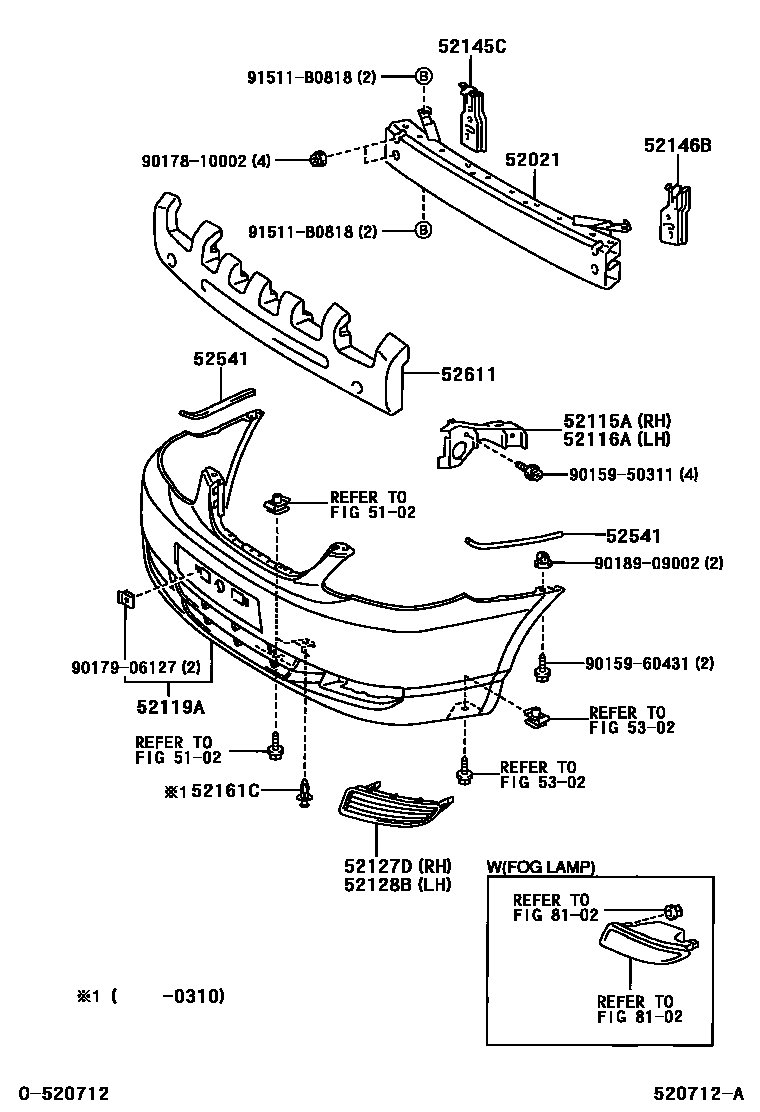 Toyota COROLLA 前保险杠及附件 EPC diagram — 520712A