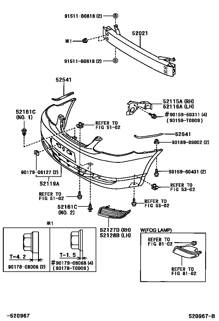 Toyota COROLLA 前保险杠及附件 EPC diagram — 520967B