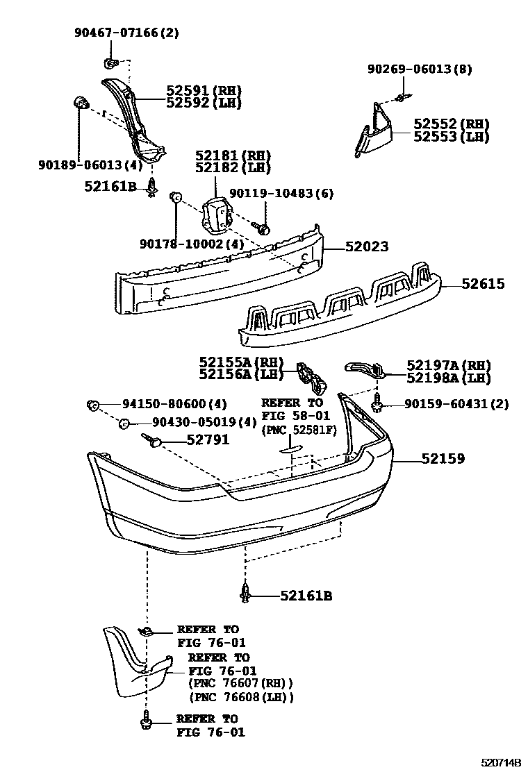 Toyota COROLLA 后保险杠及附件 EPC diagram — 520714B