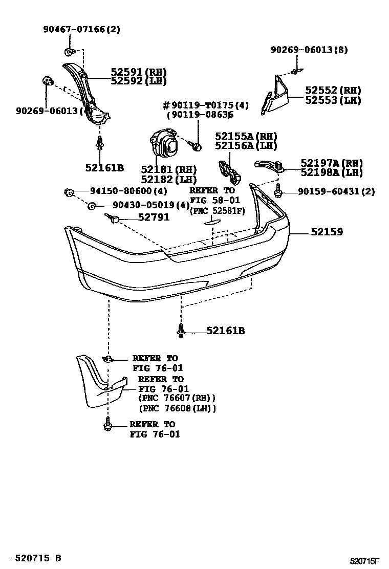Toyota COROLLA 后保险杠及附件 EPC diagram — 520715F