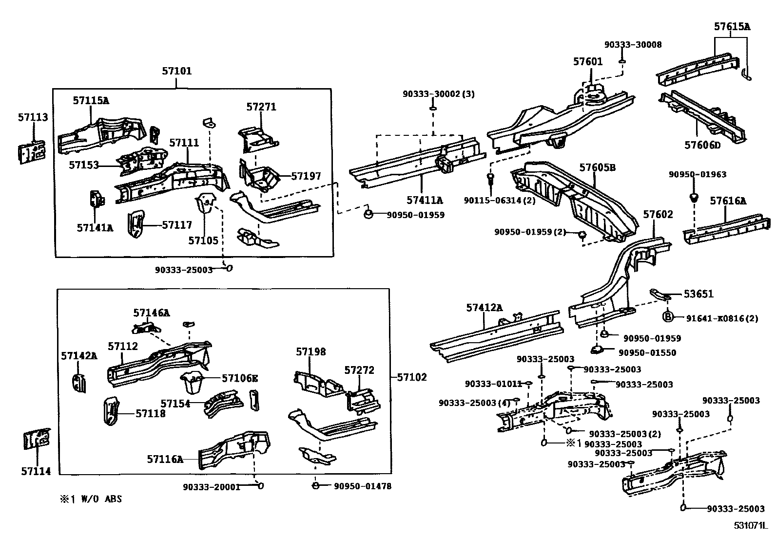 Toyota COROLLA Floor stringers EPC diagram — 531071L