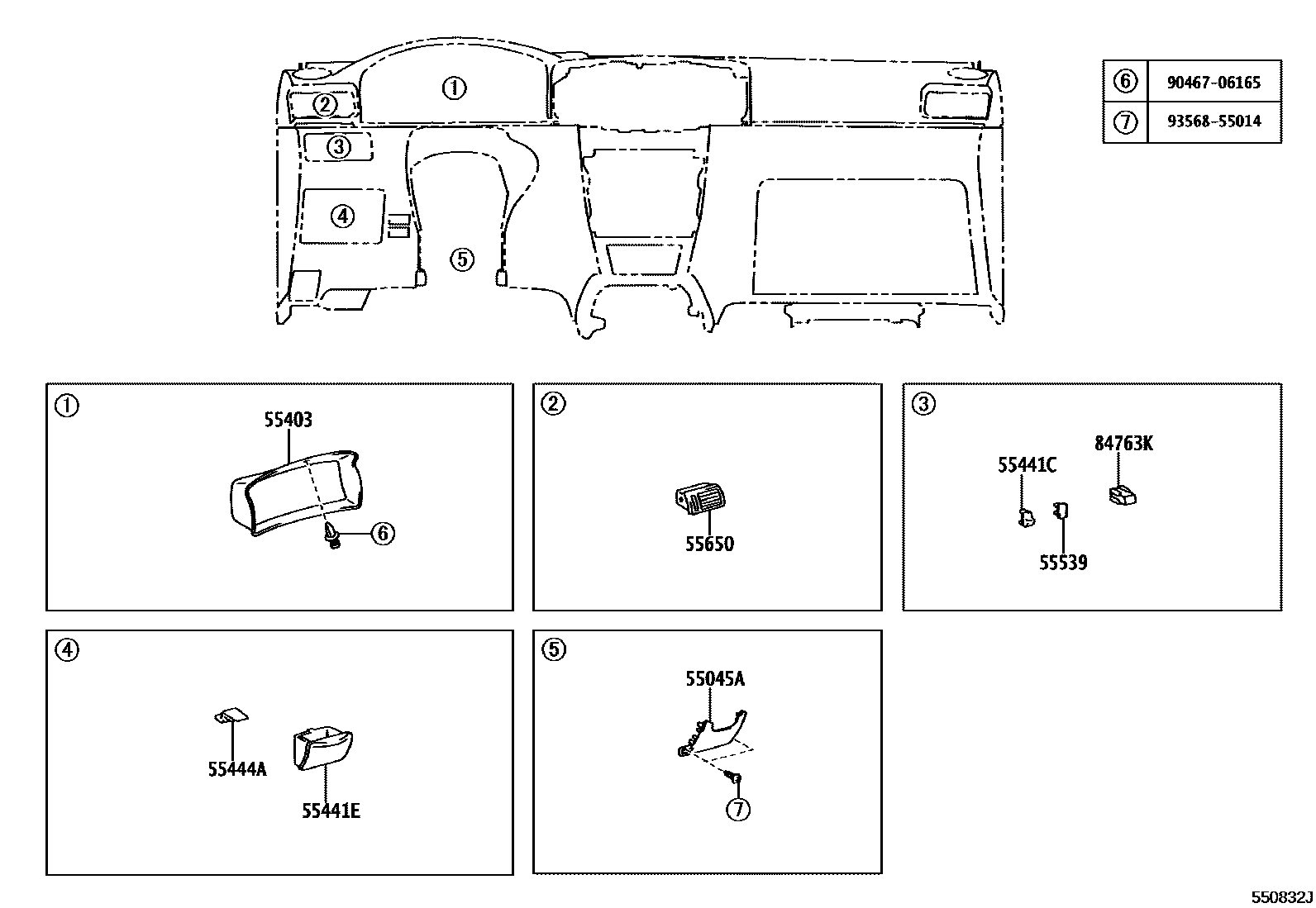 Toyota COROLLA 仪表板和手套箱 EPC diagram — 550832J