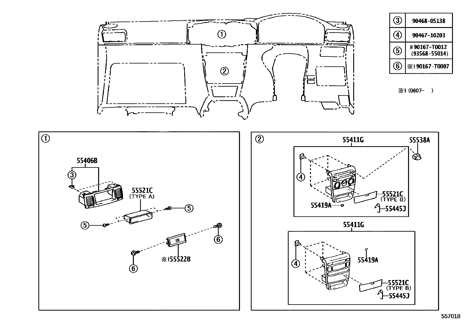 Toyota COROLLA 仪表板和手套箱 EPC diagram — 557018