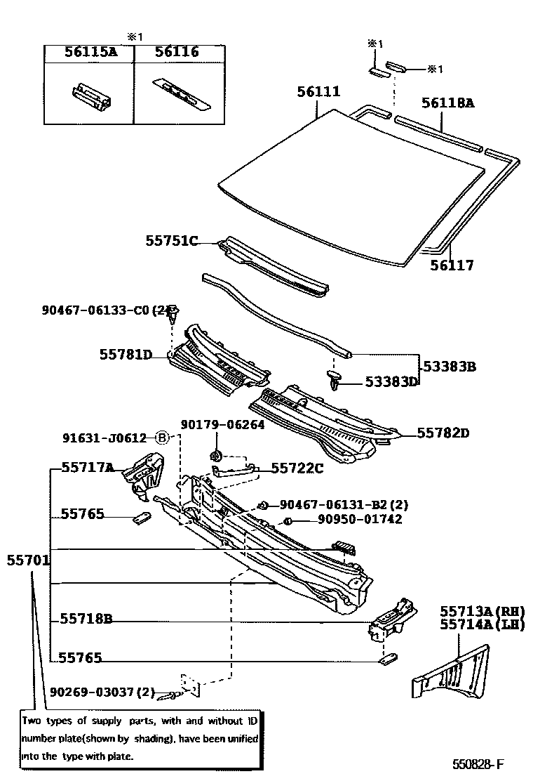 Toyota COROLLA 前围板和挡风玻璃 EPC diagram — 550828F