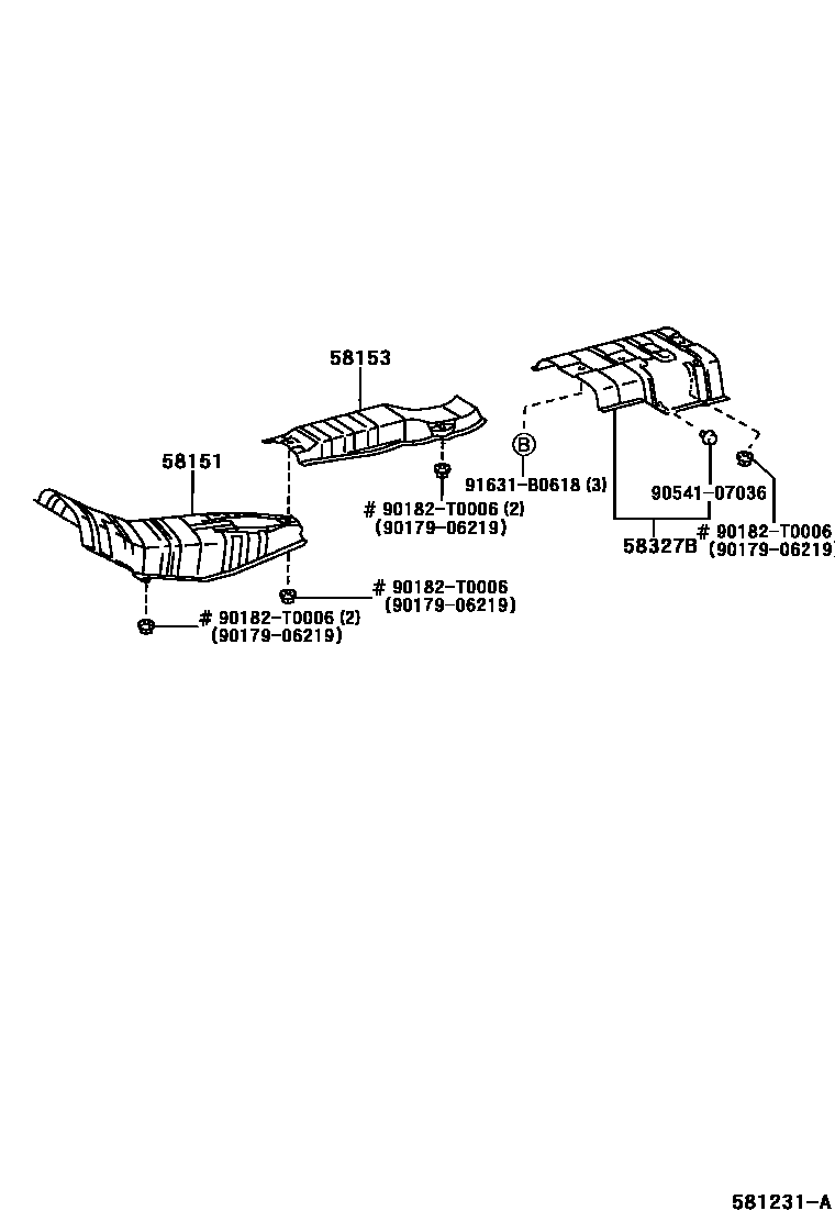 Toyota COROLLA 地板隔热垫 EPC diagram — 581231A