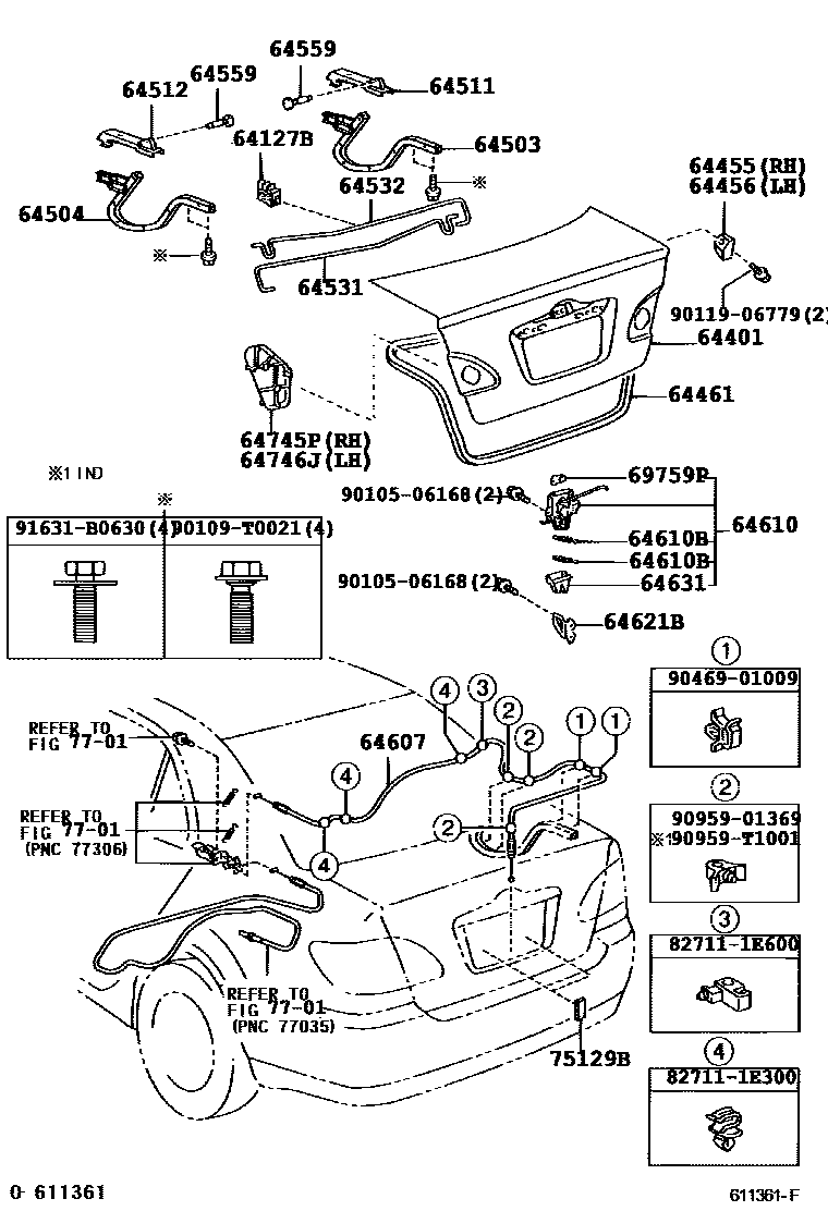 Toyota COROLLA 行李箱门和行李箱锁 EPC diagram — 611361F