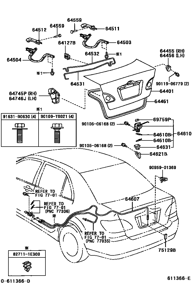 Toyota COROLLA 行李箱门和行李箱锁 EPC diagram — 611366E