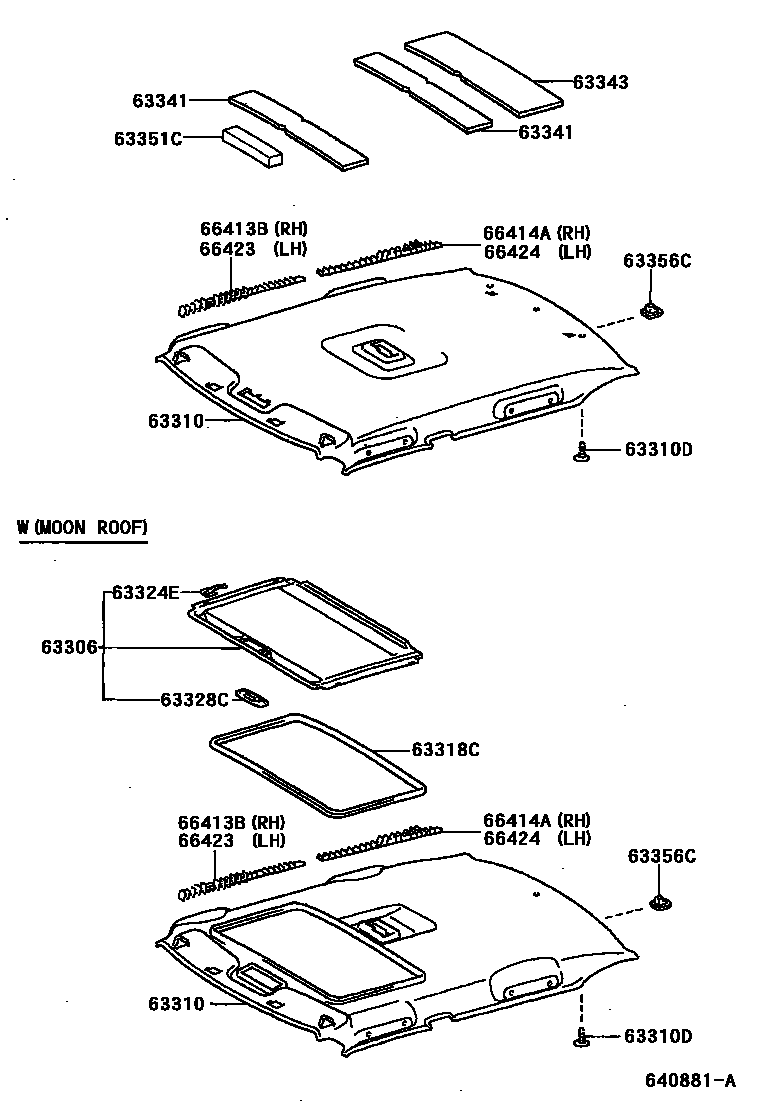 Toyota COROLLA 车顶内衬和消声垫 EPC diagram — 640881A