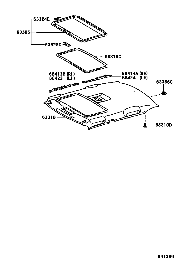 Toyota COROLLA 车顶内衬和消声垫 EPC diagram — 641336