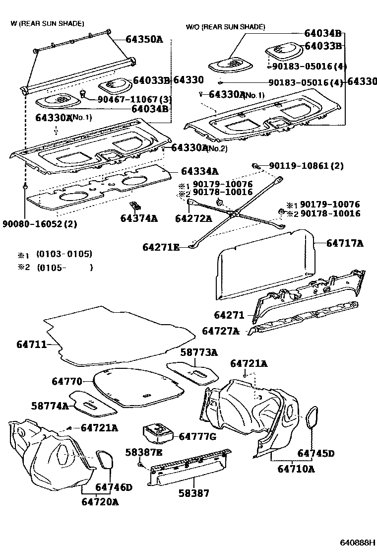 Toyota COROLLA 杂物箱板和行李箱垫 EPC diagram — 640888H