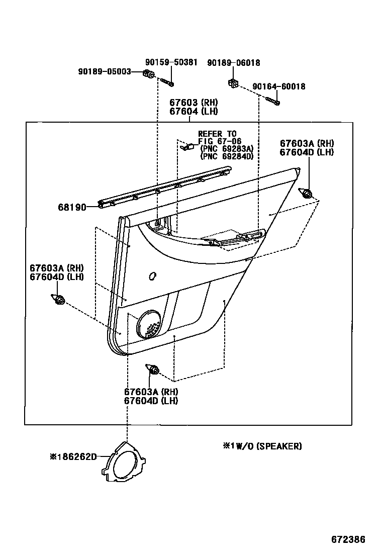 Toyota COROLLA 后门板和后门玻璃 EPC diagram — 672386