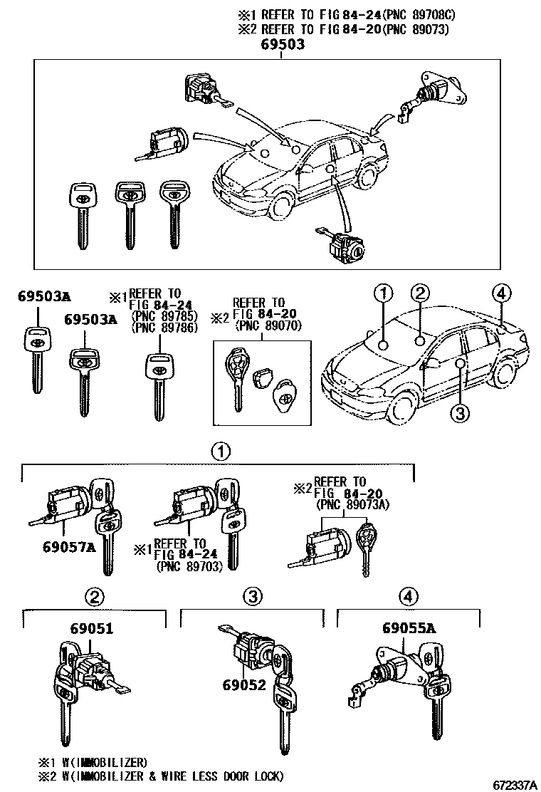 Toyota COROLLA 锁芯组件 EPC diagram — 672337A