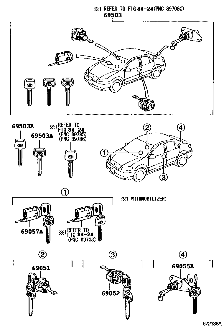 Toyota COROLLA 锁芯组件 EPC diagram — 672338A