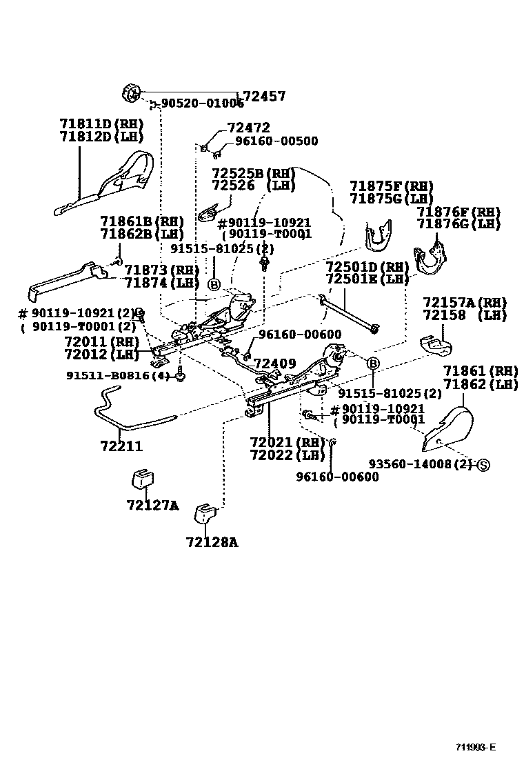 Toyota COROLLA 前排座椅和座椅滑轨 EPC diagram — 711993E