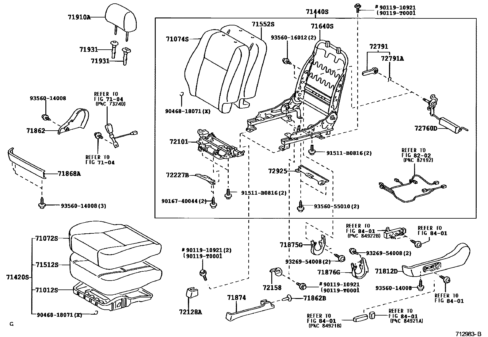 Toyota COROLLA 前排座椅和座椅滑轨 EPC diagram — 712983B