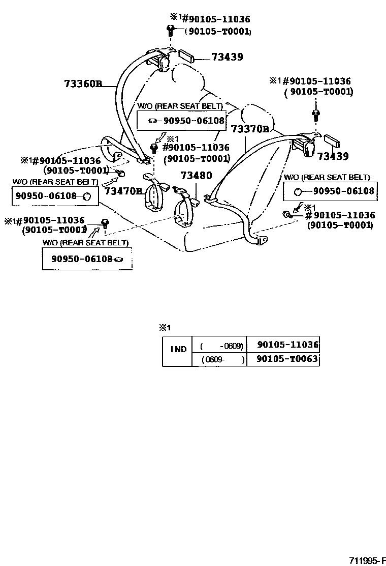 Toyota COROLLA 安全带和儿童保护座椅 EPC diagram — 711995F