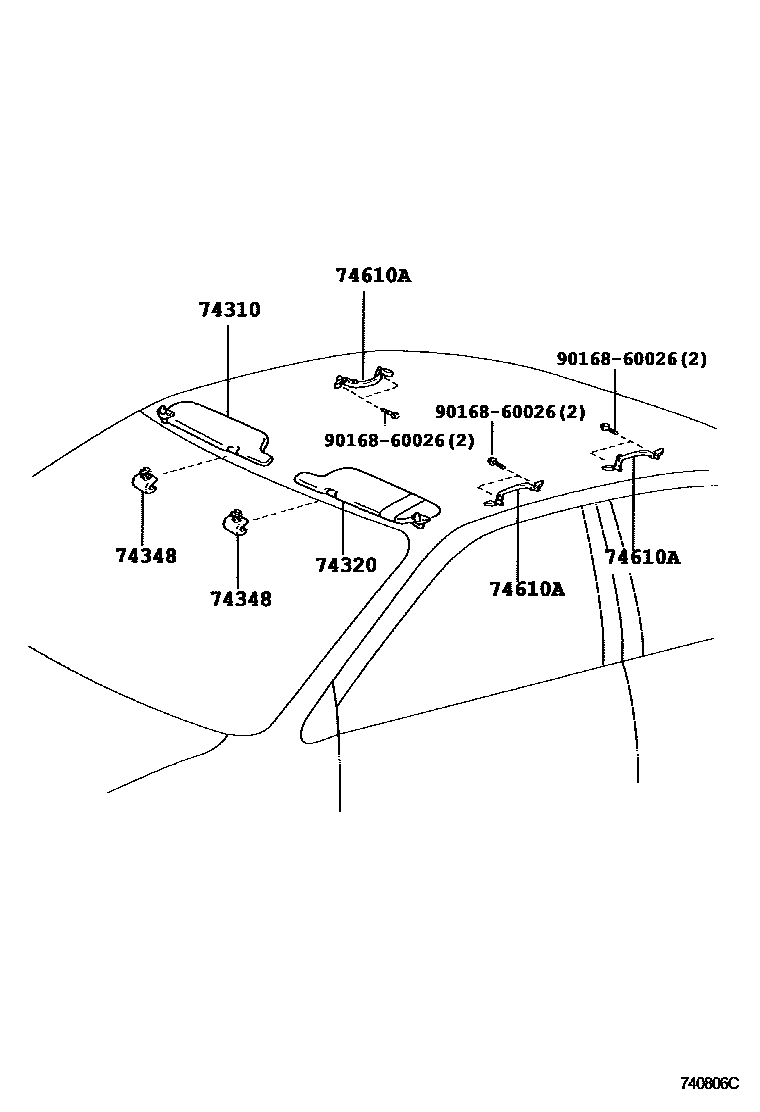 Toyota COROLLA 扶手和遮阳板 EPC diagram — 740806D