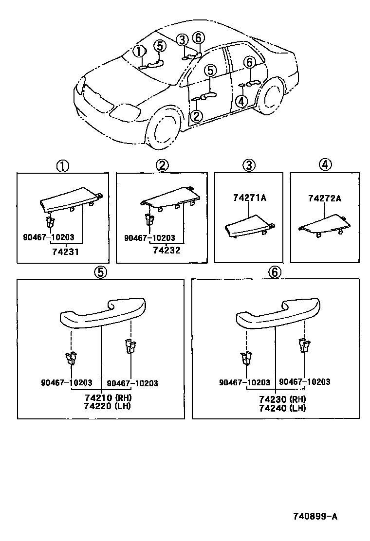 Toyota COROLLA 扶手和遮阳板 EPC diagram — 740899A