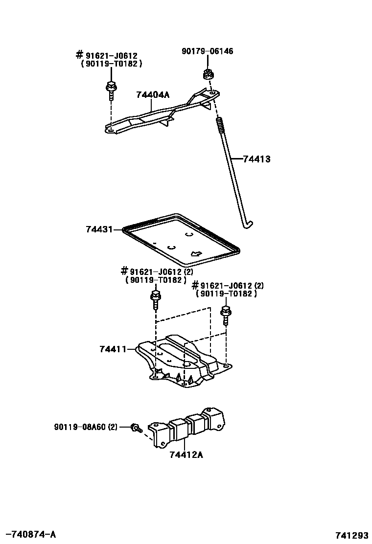 Toyota COROLLA battery holder EPC diagram — 741293