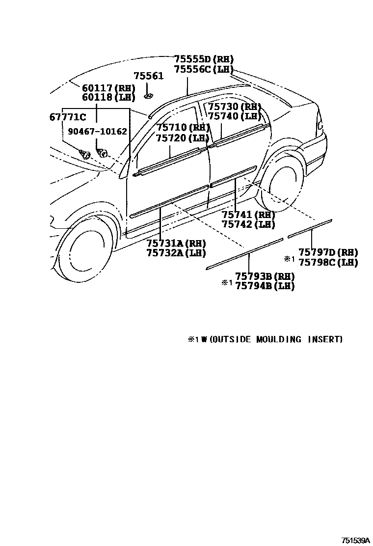Toyota COROLLA 侧防护条 EPC diagram — 751539A