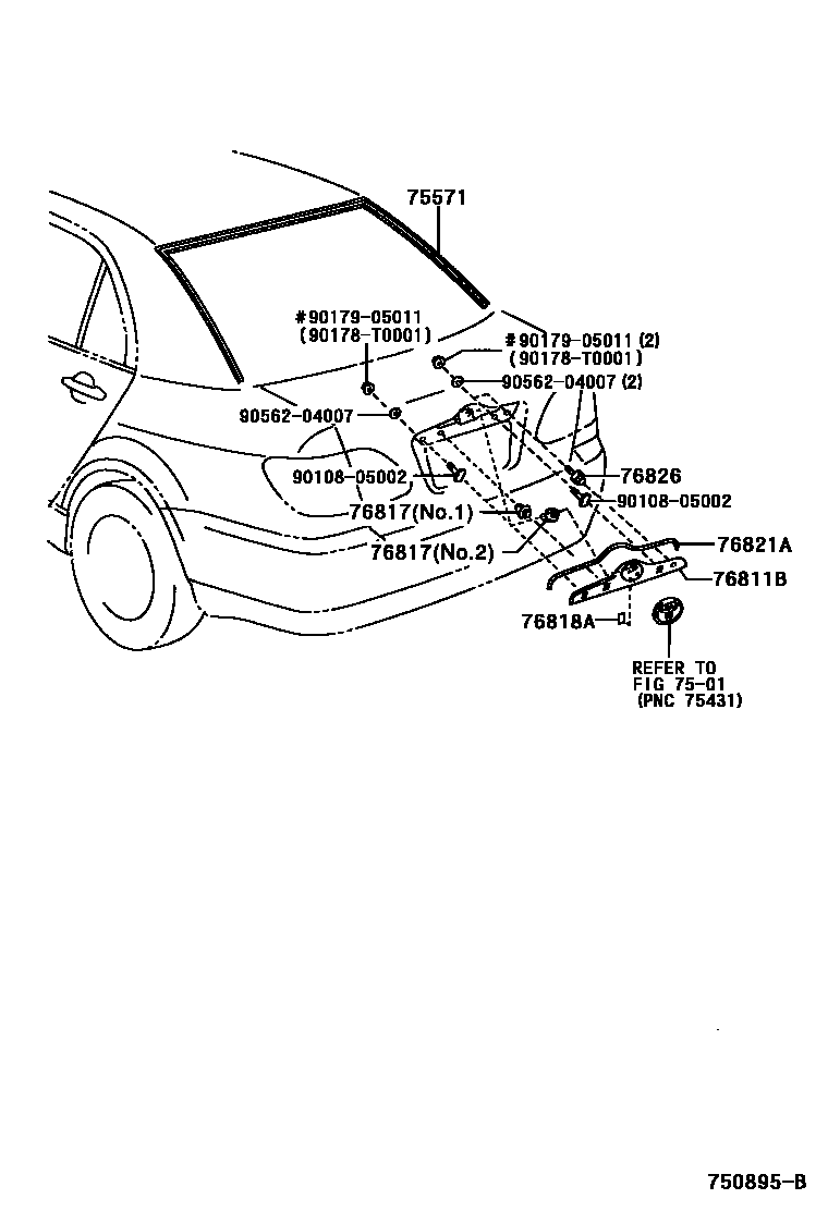 Toyota COROLLA 后防护条 EPC diagram — 750895B