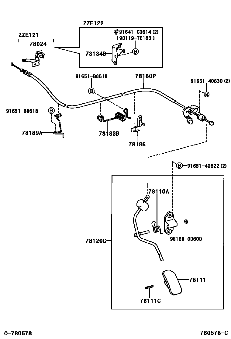Toyota COROLLA accelerator pedal connecting rod EPC diagram — 780578C