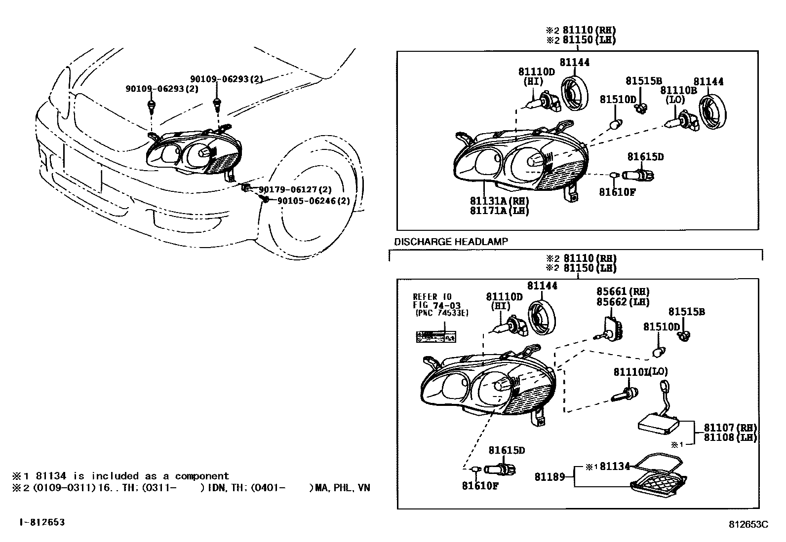 Toyota COROLLA Headlamp EPC diagram — 812653C