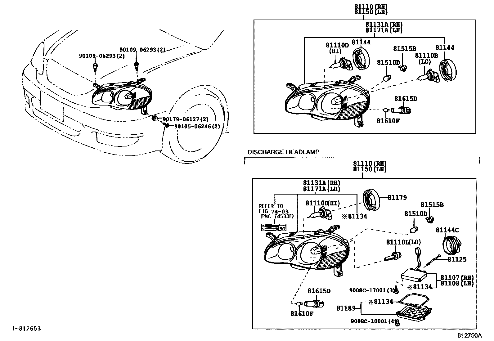 Toyota COROLLA Headlamp EPC diagram — 812750A