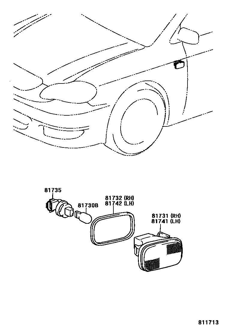Toyota COROLLA Side Turn Signal & Outer Mirror Lamp EPC diagram — 811713
