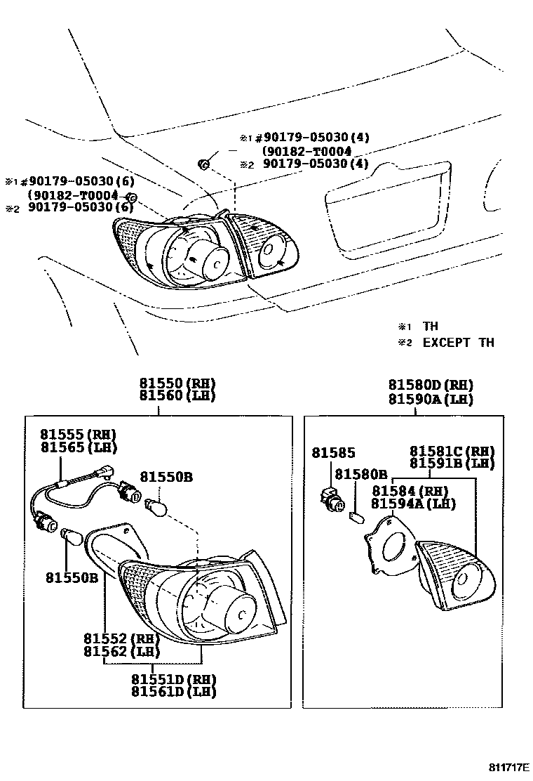Toyota COROLLA 后组合灯 EPC diagram — 811717E