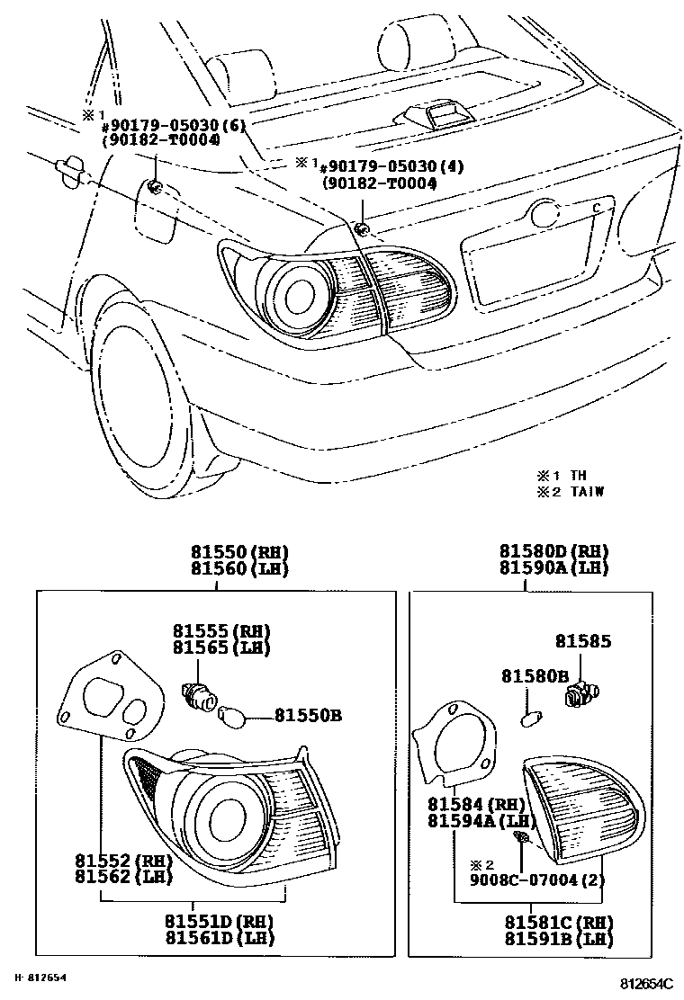 Toyota COROLLA 后组合灯 EPC diagram — 812654C