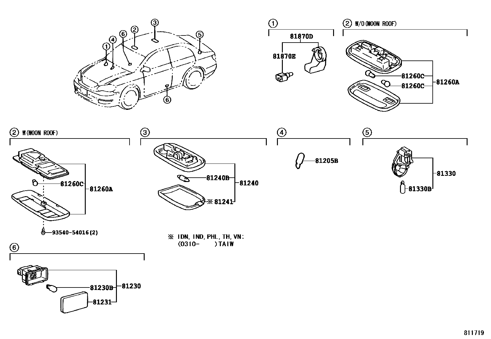 Toyota COROLLA 车内灯 EPC diagram — 811719J