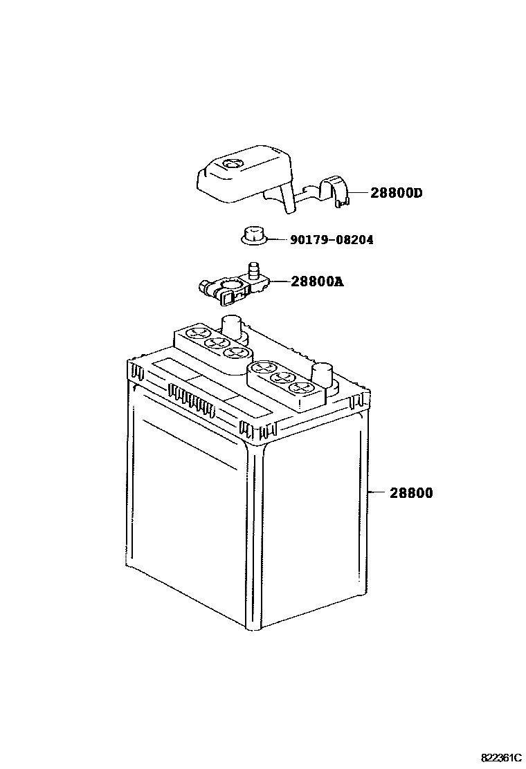 Toyota COROLLA 蓄电池和蓄电池电缆 EPC diagram — 822361C