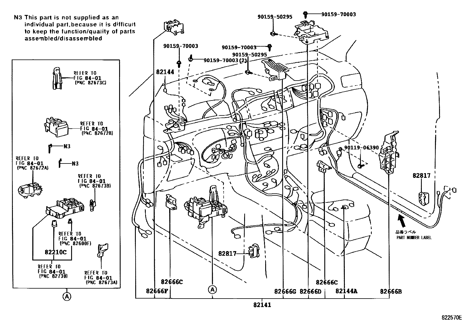 Toyota COROLLA 线束和卡夹 EPC diagram — 822570E