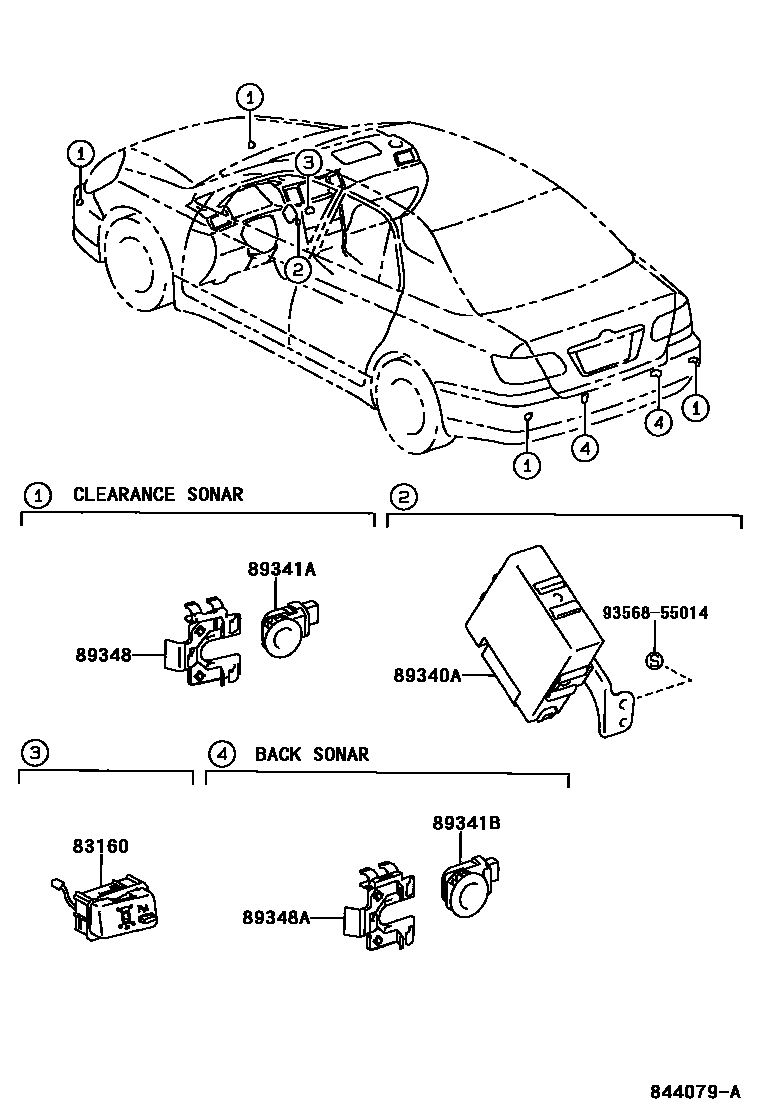 Toyota COROLLA 测距雷达和倒车雷达 EPC diagram — 844079A