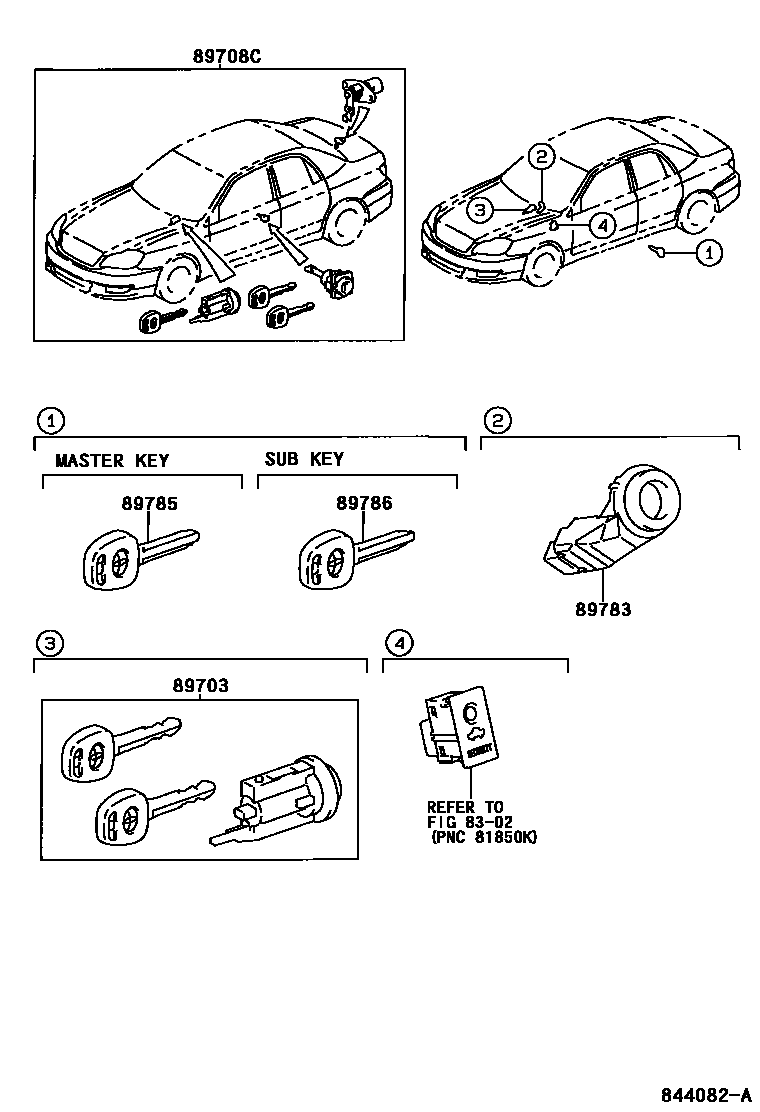 Toyota COROLLA 防盗装置 EPC diagram — 844082A