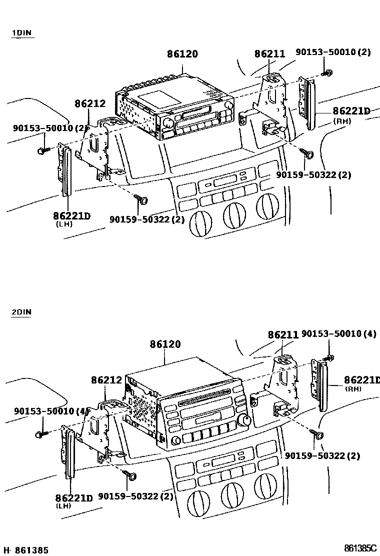 Toyota COROLLA 收音机、放大器和冷凝器 EPC diagram — 861385C