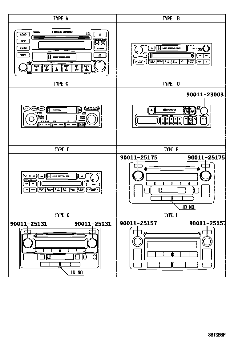 Toyota COROLLA 收音机、放大器和冷凝器 EPC diagram — 861386F