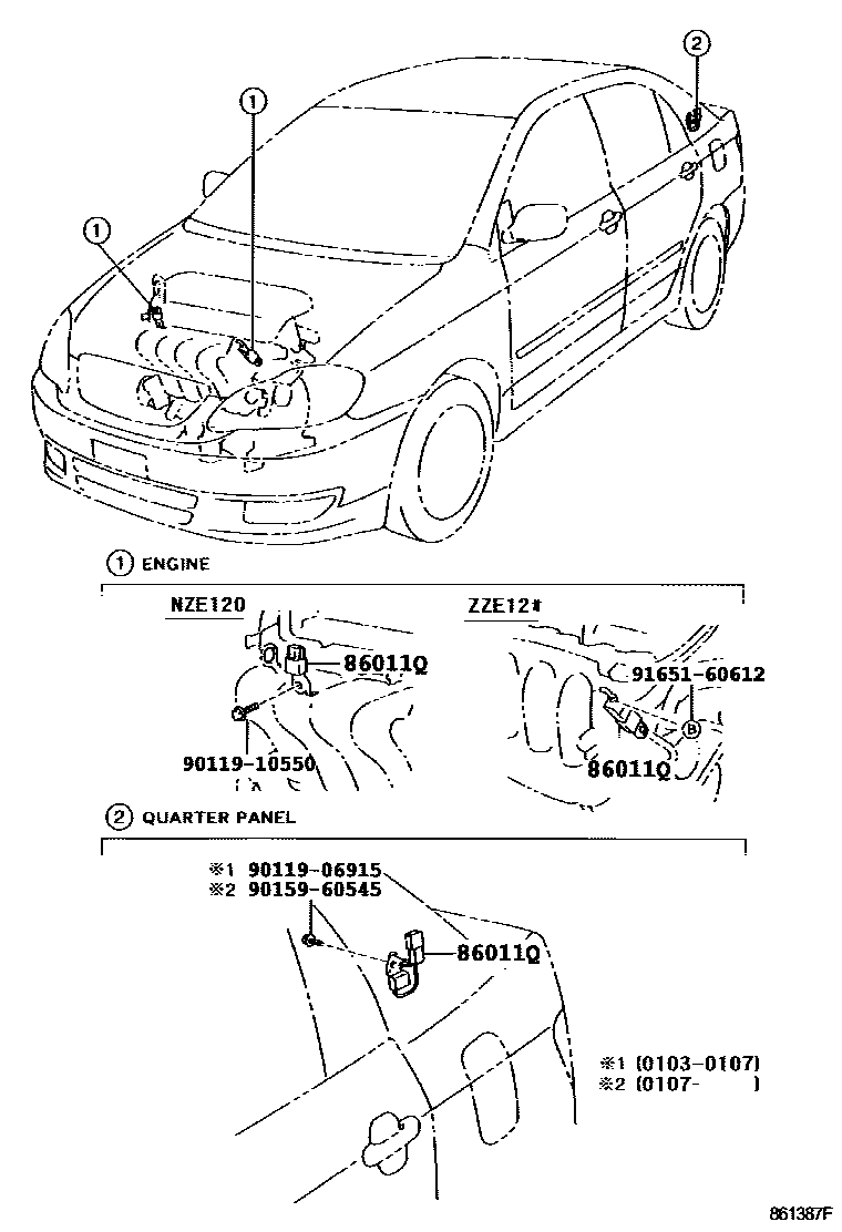 Toyota COROLLA 收音机、放大器和冷凝器 EPC diagram — 861387F