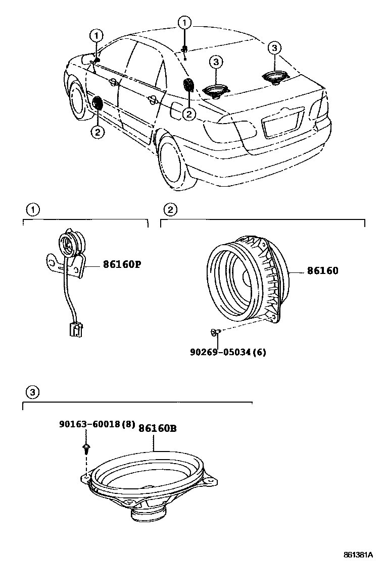 Toyota COROLLA 扬声器 EPC diagram — 861381A