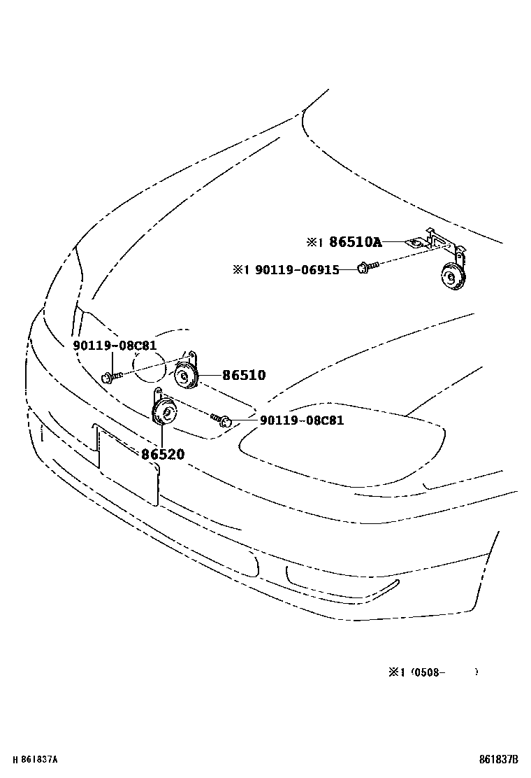Toyota COROLLA 喇叭 EPC diagram — 861837B