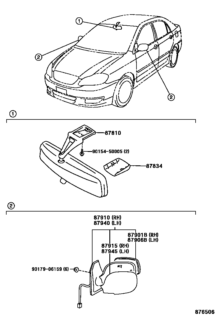 Toyota COROLLA 后视镜 EPC diagram — 876506